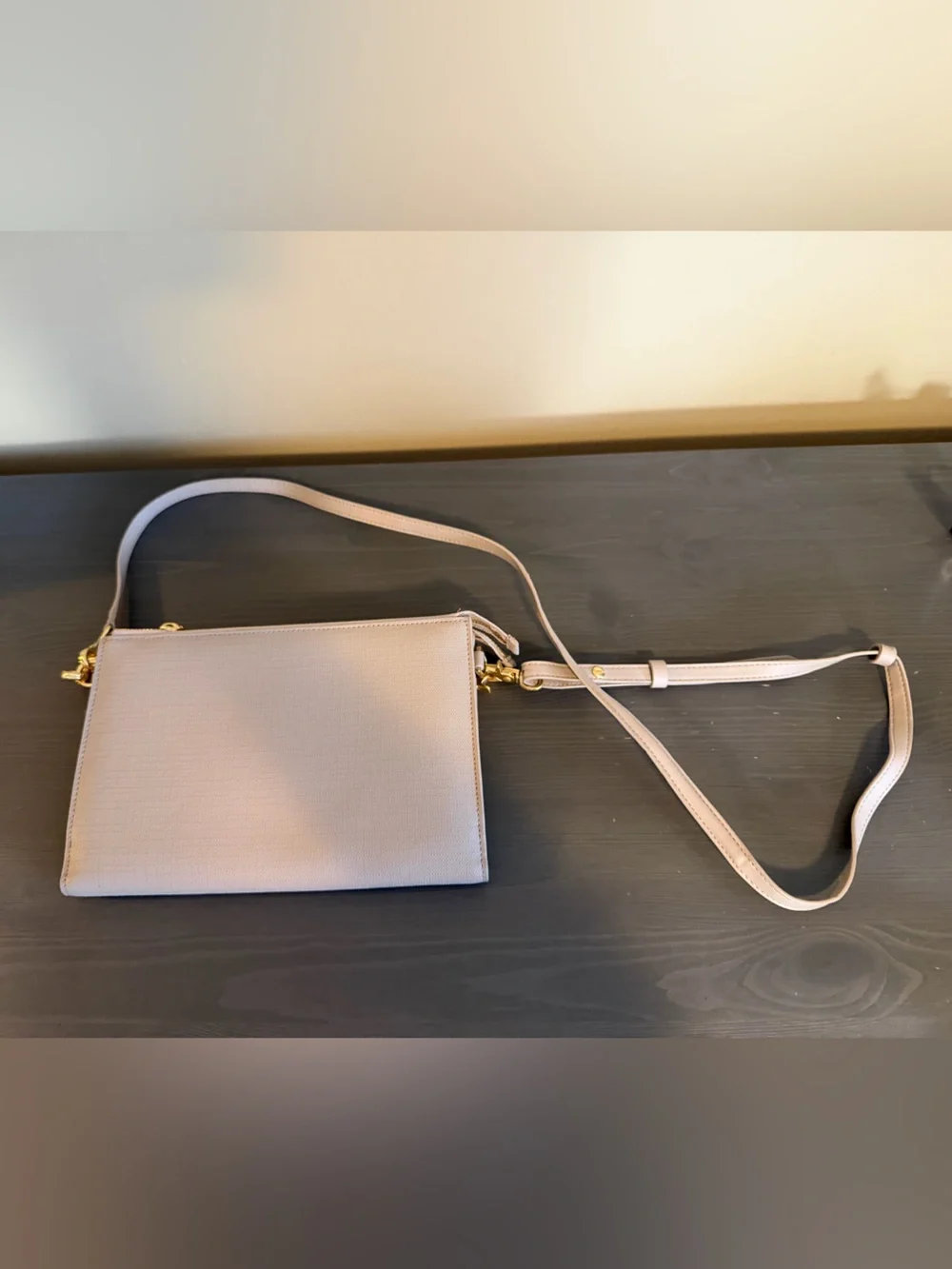 Dagne Dover Taupe Wristlet Crossbody with Gold Hardware